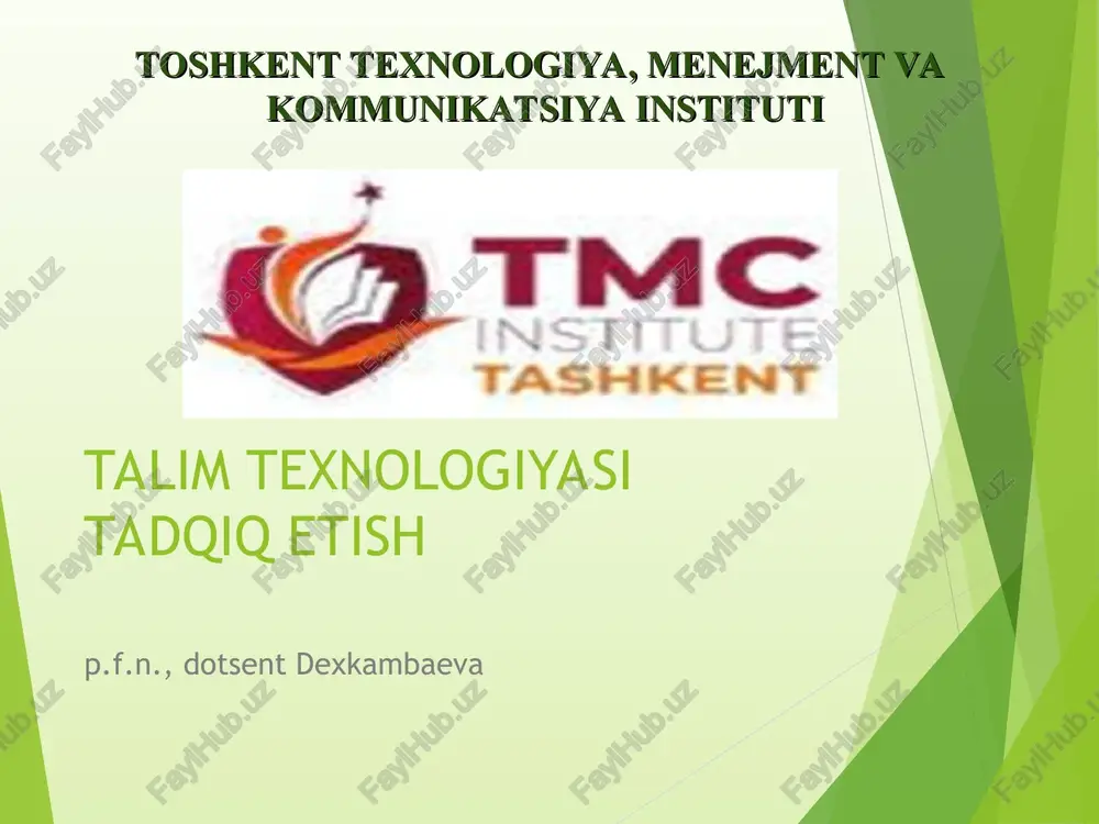 ta'lim texnologiyasining modeli — PPT