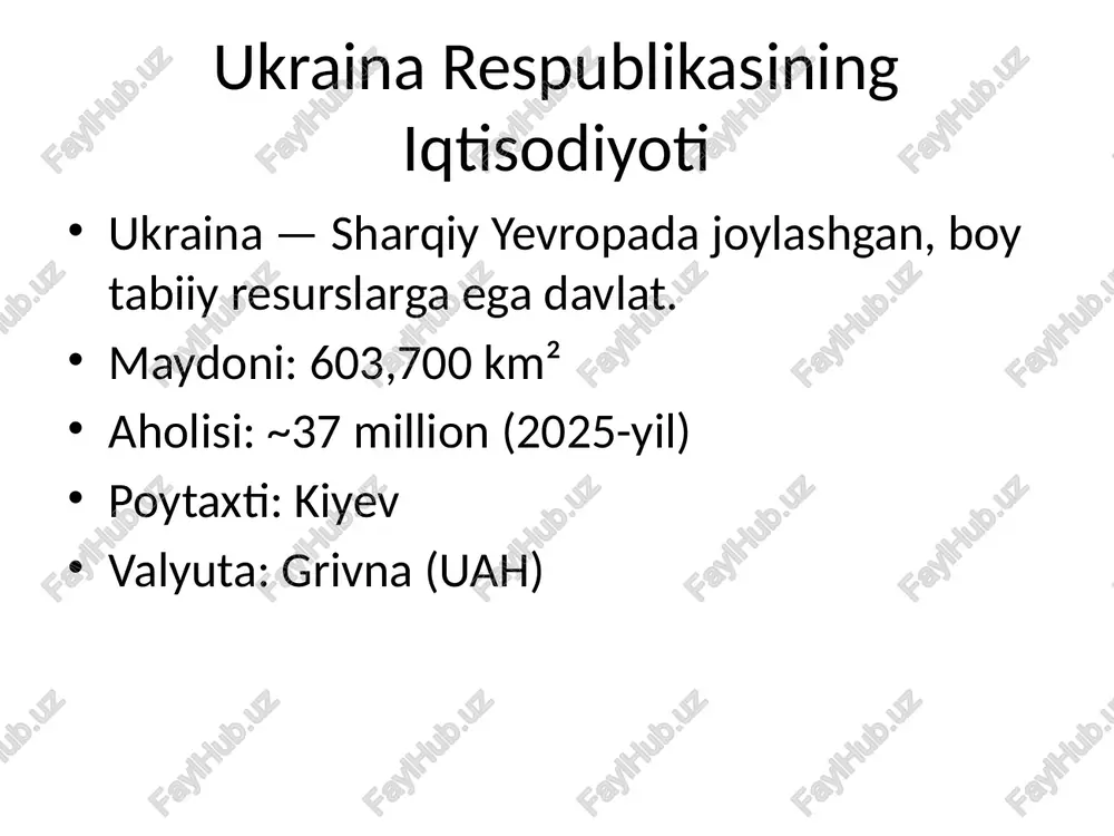 ukraina respublikasining iqtisodiyoti — PPTX