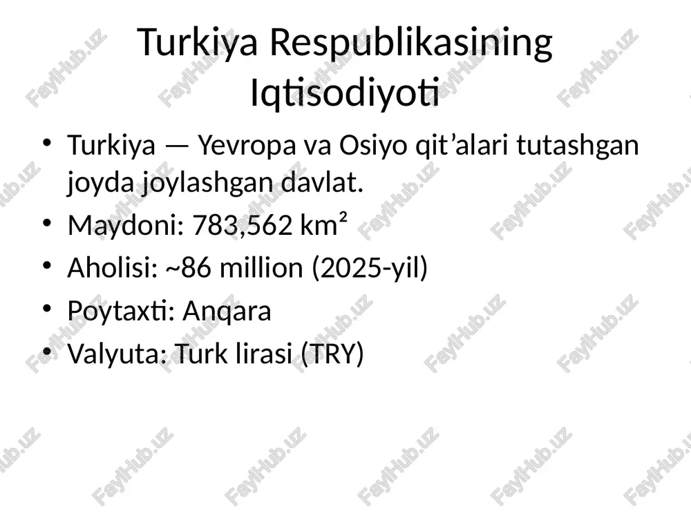 turkiya respublikasining iqtisodiyoti — PPTX
