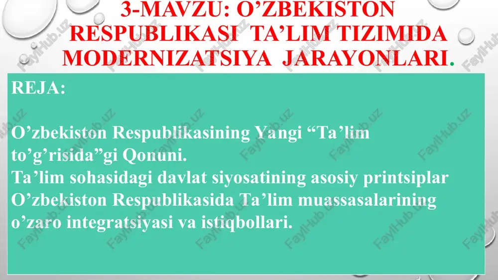 o’zbekiston respublikasi ta’lim tizimida modernizatsiya jarayonlari — PPT