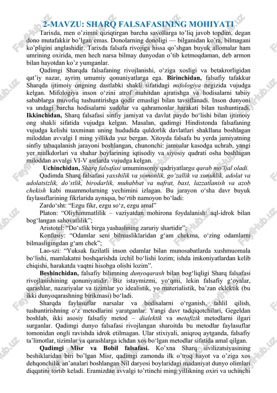 sharq falsafasining mohiyati — DOC