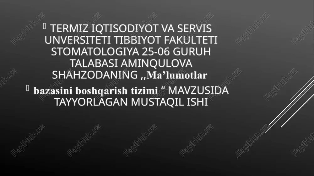 ma’lumotlar bazasini boshqarishtizimi — PPTX