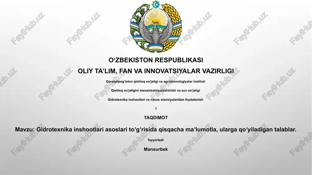 gidrotexnika inshootlari asoslari — PPTX