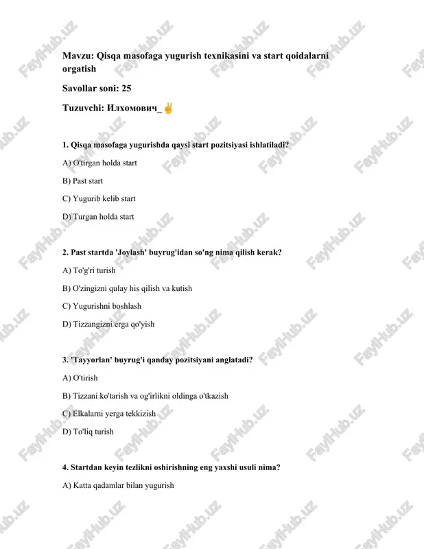 qisqa masofaga yugurish texnikasi — DOCX