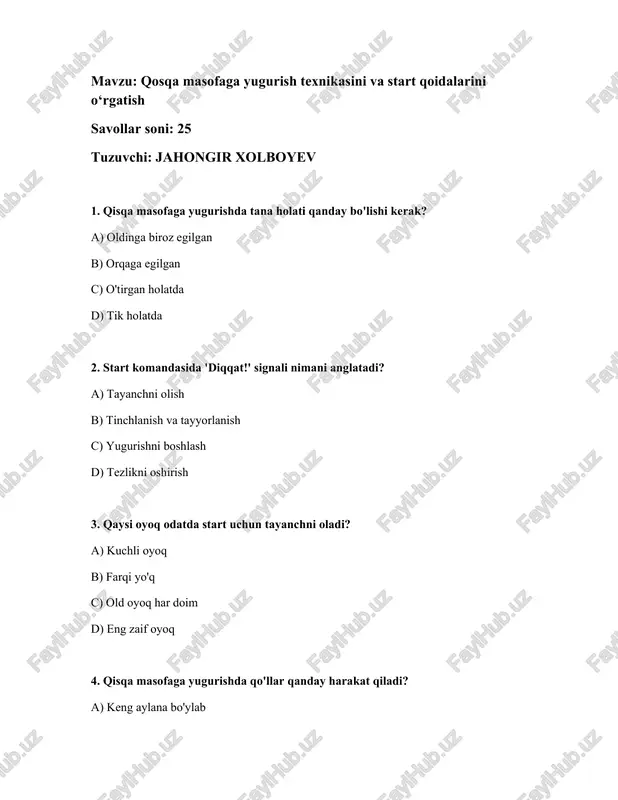 qosqa masofaga yugurish texnikasi — DOCX
