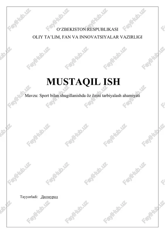sportda o'z-o'zini intizomning ahamiyati — DOCX