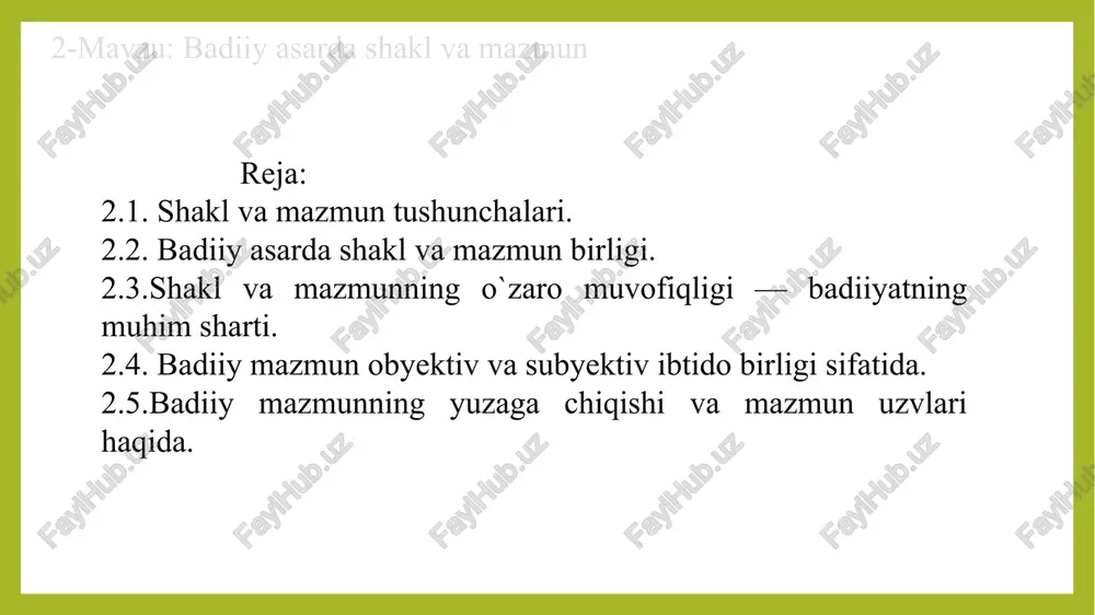 badiiy asarda shakl va mazmun — PPTX