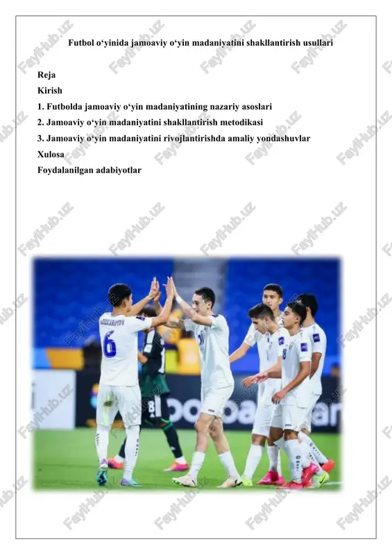 futbolda jamoaviy o‘yin madaniyatining nazariy asoslari — DOCX