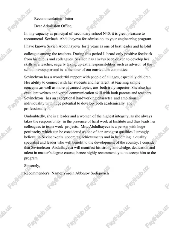 recommendation letter cefr structure — DOCX