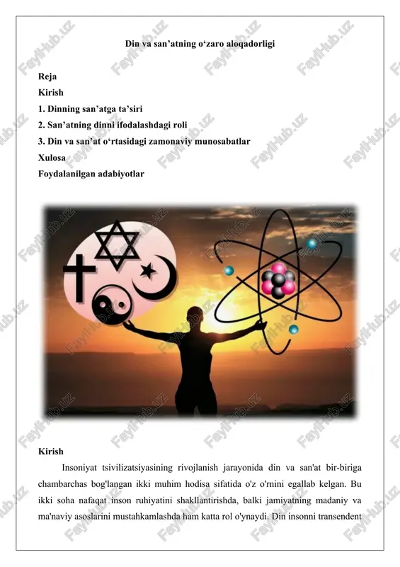 din va san’atning o‘zaro aloqadorligi — DOCX