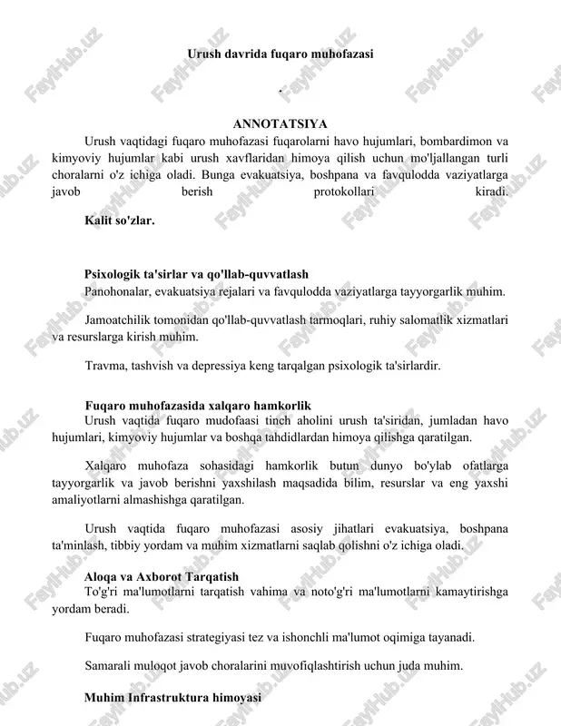 urush davrida fuqaro muhofazasi — DOCX
