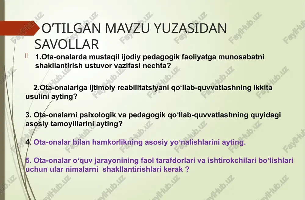 ota-onalar bilan hamkorlikning asosiyyonalishlari — PPTX