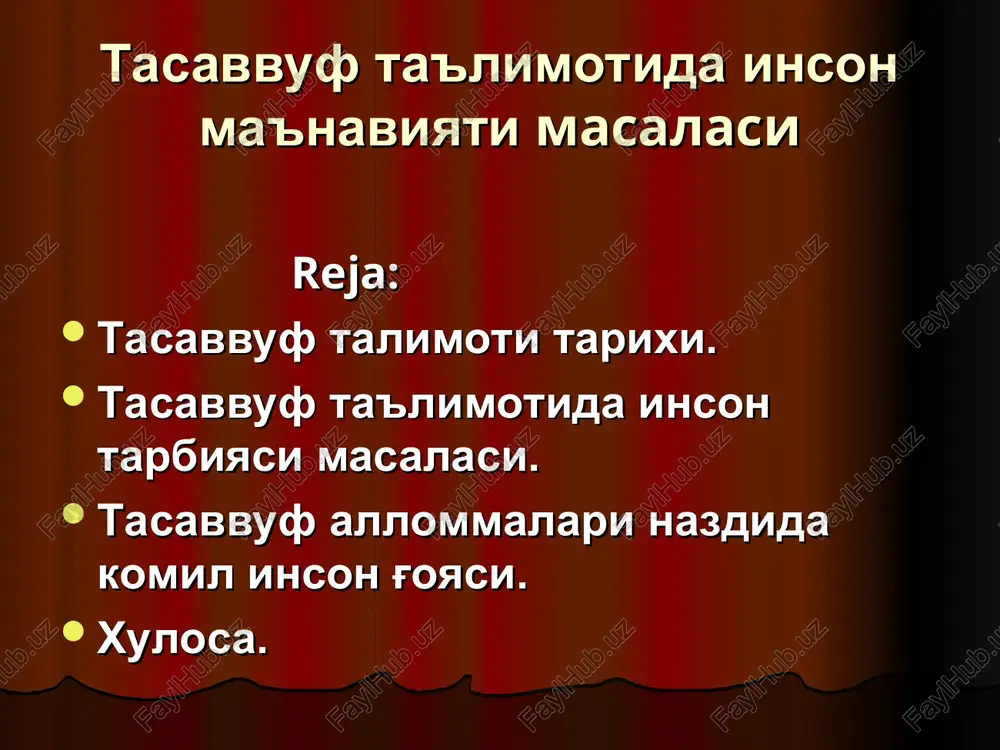 tasavvuf ta'limotida inson ma'naviyati masalasi — PPT