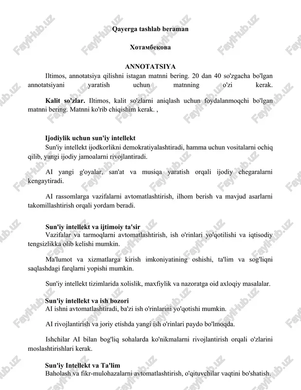 sun'iy intellekt uchun yaratilgan mavzu — DOCX
