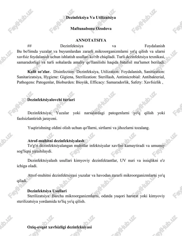 dezinfektsiya va utilizatsiya — DOCX