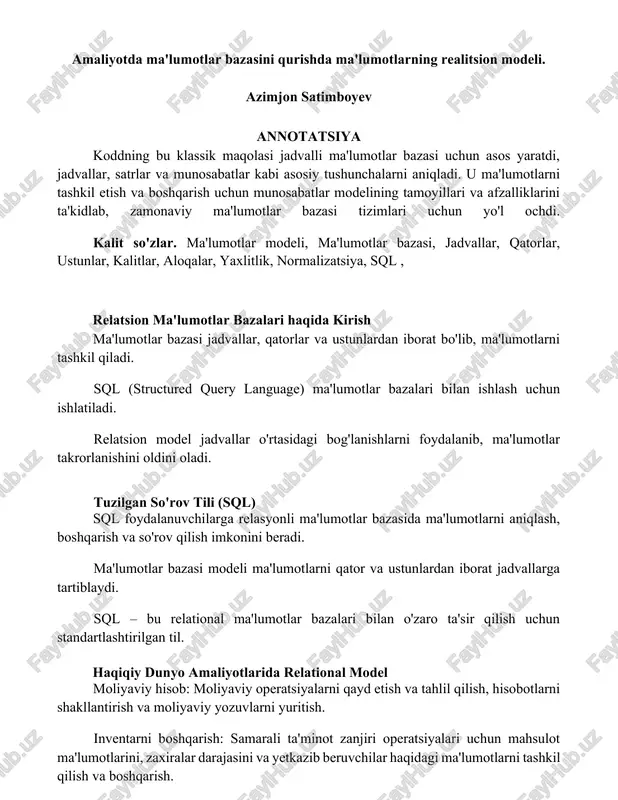 relatsion ma'lumotlar bazalari haqida kirish — DOCX