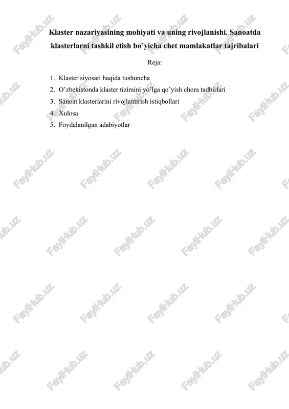 klaster nazariyasining mohiyati va uning rivojlanishi — DOCX