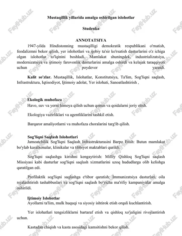 mustaqillik yillarida amalga oshirilgan islohotlar — DOCX