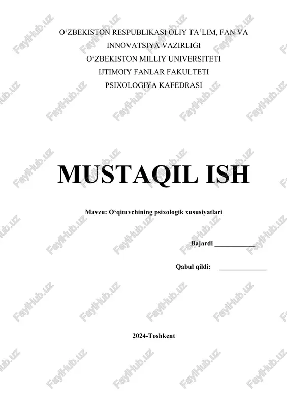 o‘qituvchining psixologik xususiyatlari — DOCX