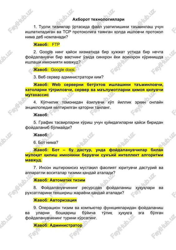 axborot texnologiyalari argos — DOC