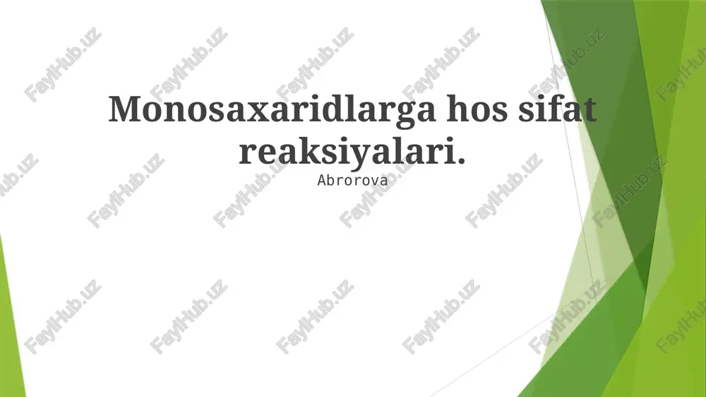 monosaxaridlarga hos sifat reaksiyalari — PPTX
