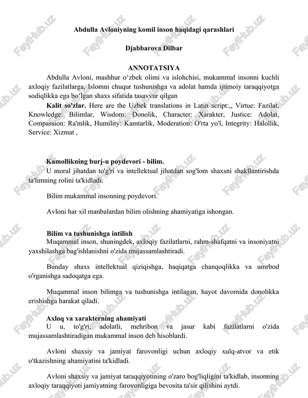 abdulla avloniyning komil inson haqidagi qarashlari — DOCX