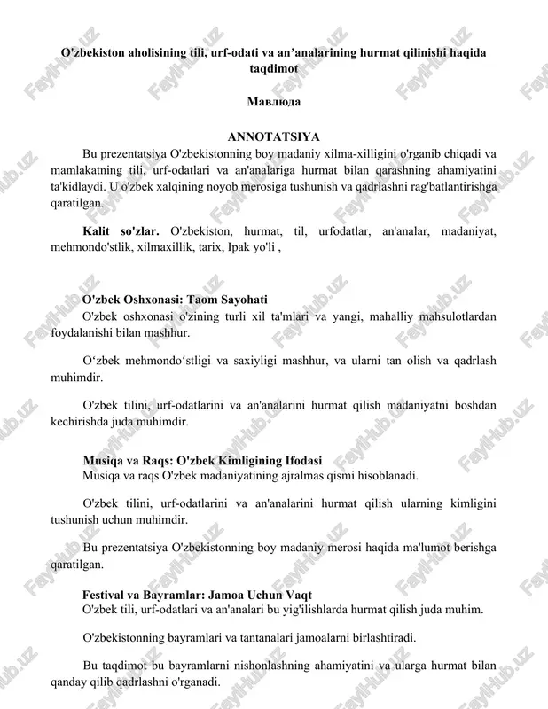 o'zbek oshxonasi: taom sayohati — DOCX