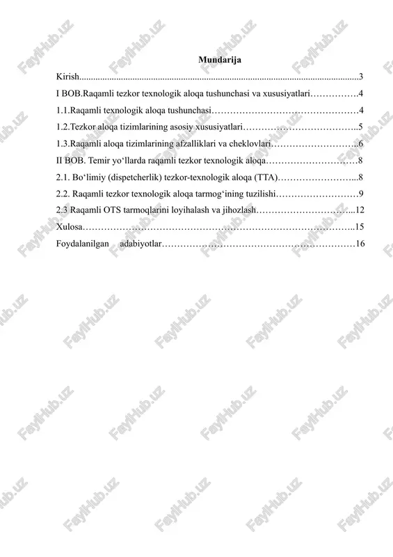 raqamli tezkor texnologik aloqa — DOCX