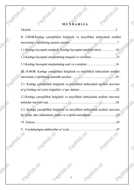 kasbga yaroqlilikni belgilash va moyillikni tarbiyalash usullari — DOCX