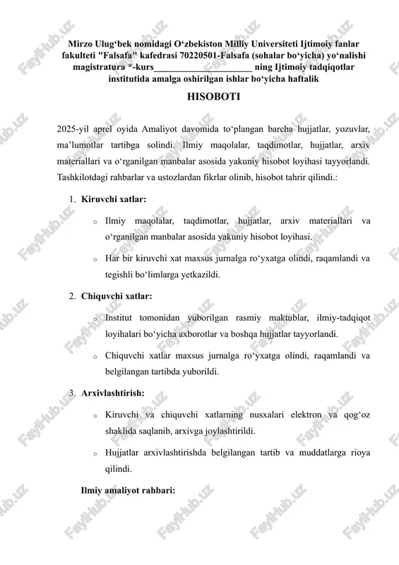 ijtimoiy tadqiqotlar institutida amalga oshirilgan ishlar — DOCX