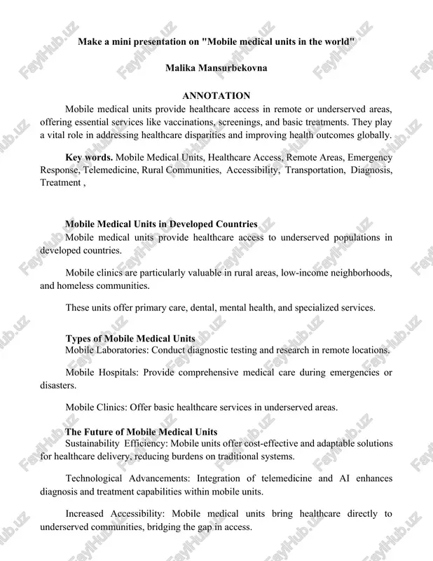 mobile medical units in the world — DOCX