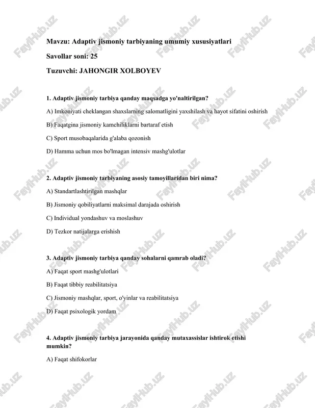 adaptiv jismoniy tarbiya — DOCX