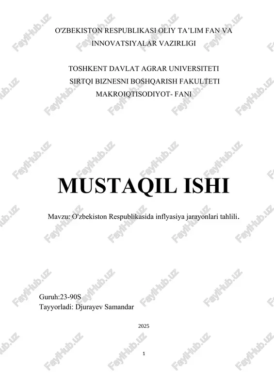 o'zbekiston respublikasida inflyasiya jarayonlari tahlili — DOCX