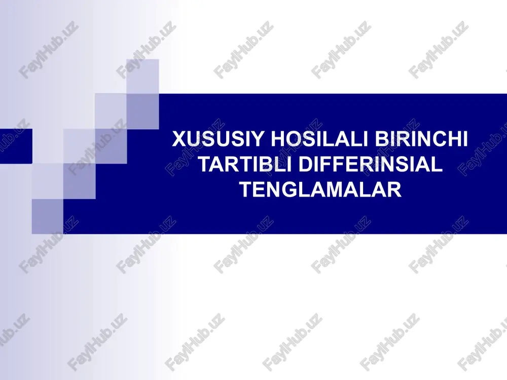 xususiy hosilali birinchi tartibli differinsial tenglamalar — PPT