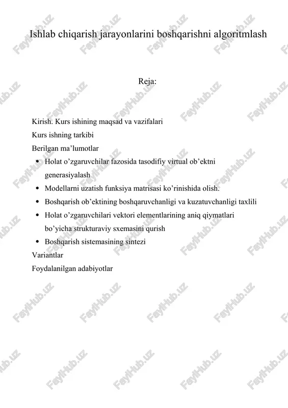 kurs ishining maqsad va vazifalari — DOCX