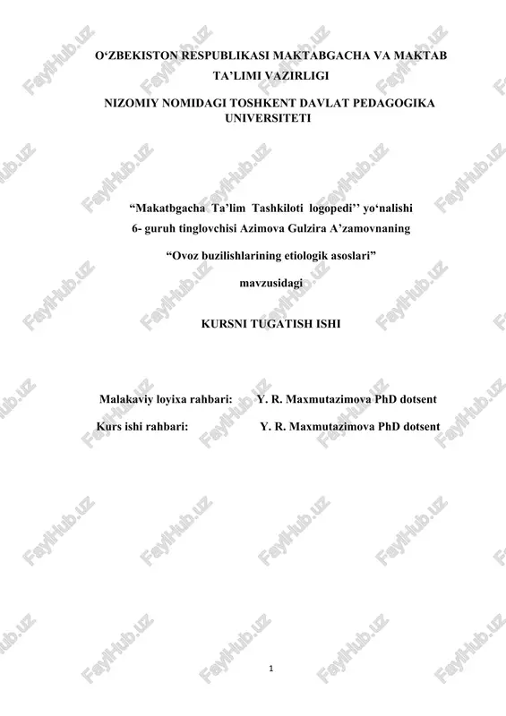"ovoz buzilishlarining etiologik asoslari" — DOCX