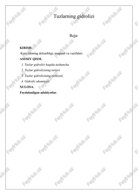 tuzlarning gidrolizi — DOCX