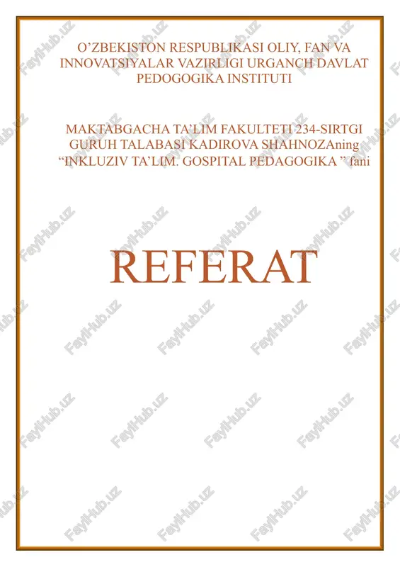 inkluziv ta’lim. gospital pedagogika — DOCX