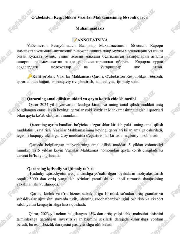 vazirlar mahkamasining 66 sonli qarori — DOCX
