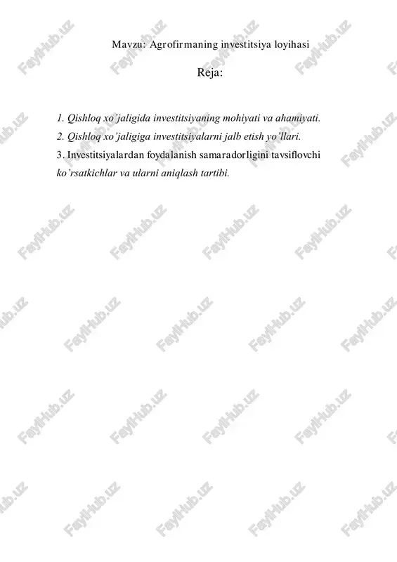 agrofirmaning investitsiya loyihasi — PDF