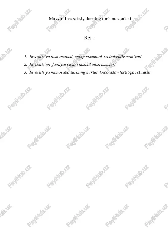 investitsiyalarning turli mezonlari — PDF