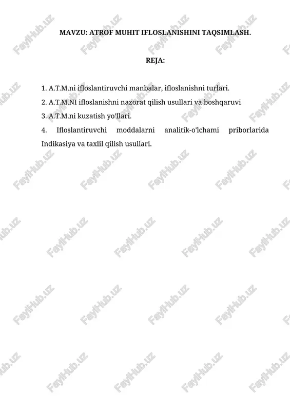 atrof muhit ifloslanishini taqsimlash — DOCX
