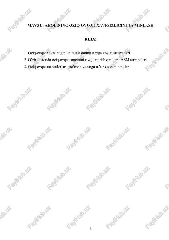 oziq-ovqat xavfsizligini ta’minlash — DOCX