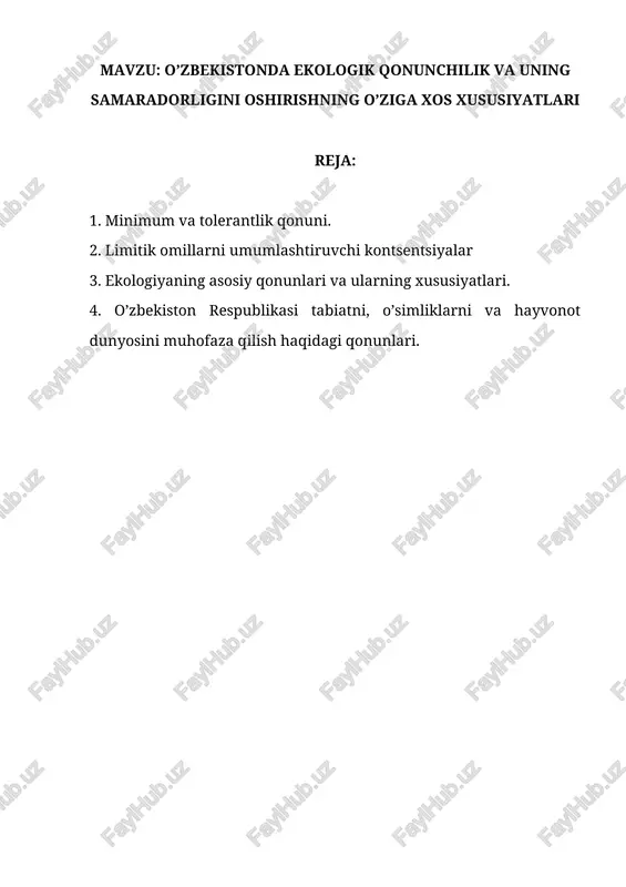 ekologik qonunchilik va uning samaradorligini oshirish — DOCX