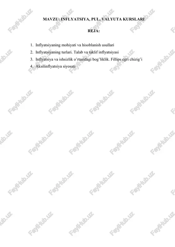 inflyatsiya, pul, valyuta kurslari — DOCX