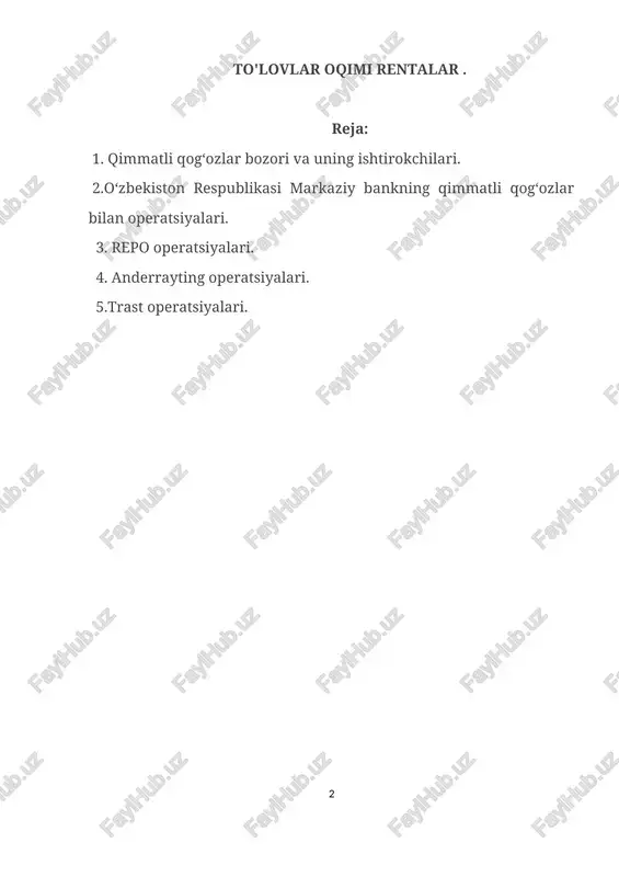 qimmatli qog‘ozlar bozori va uning ishtirokchilari — DOCX