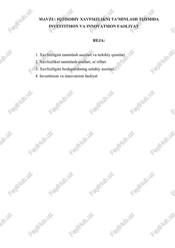 iqtisodiy xavfsizlikni ta'minlash tizimi — DOCX