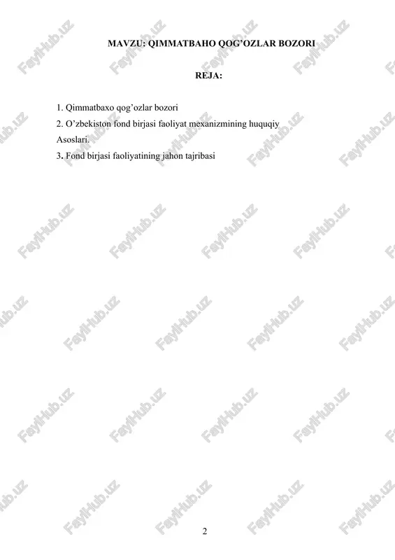 qimmatbaho qog’ozlar bozori — DOCX