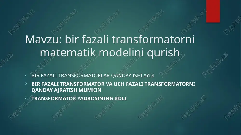 bir fazali transformatorlar — PPTX