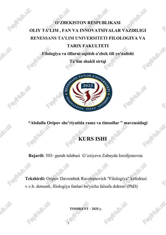 abdulla oripov she’riyatida ramz va timsollar kurs ishi — DOCX